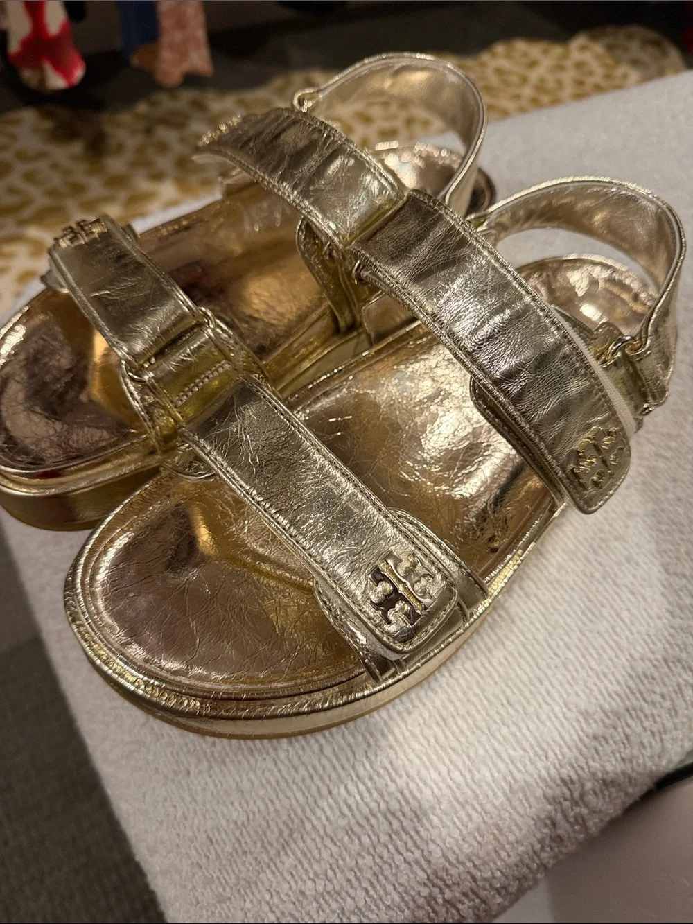 ToryBurch metallic  Gold Velcro Sandals